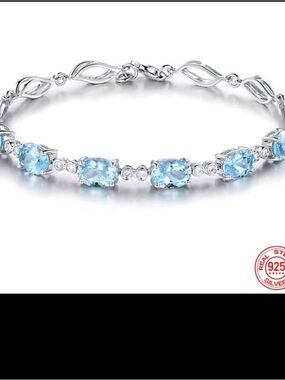 NWT-Sterling Silver Aquamarine Tennis Bracelet